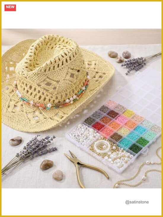 DIY Cowgirl Hat Craft Kit - Beaded Boho Straw Hat for Bachelorette Party main image 5